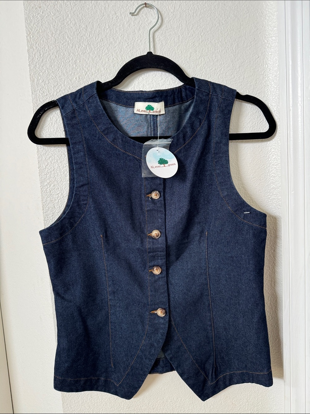 Women's Dark Blue Denim Button-Front Vest